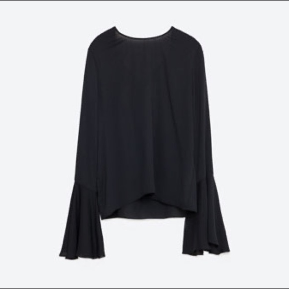 Zara Open Back & Bell sleeves navy blouse